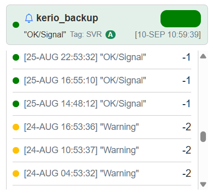 PingMyThing webapp showing recent results for one station and check